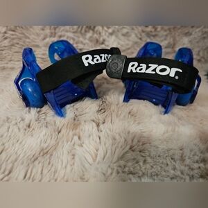EUC RAZOR JETTS DLX HEEL WHEEL HEELYS ADJUSTABLE STRAP TO SHOE SKATES BLUE